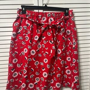 J. Crew Factory Red Linen Cotton Floral Skirt with Tie Waist A-Line Large